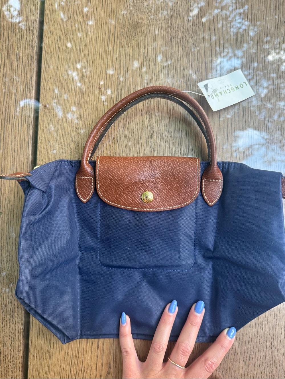 Longchamp Navy Blue Tote with Brown Leather Trim - Picture 8 of 9
